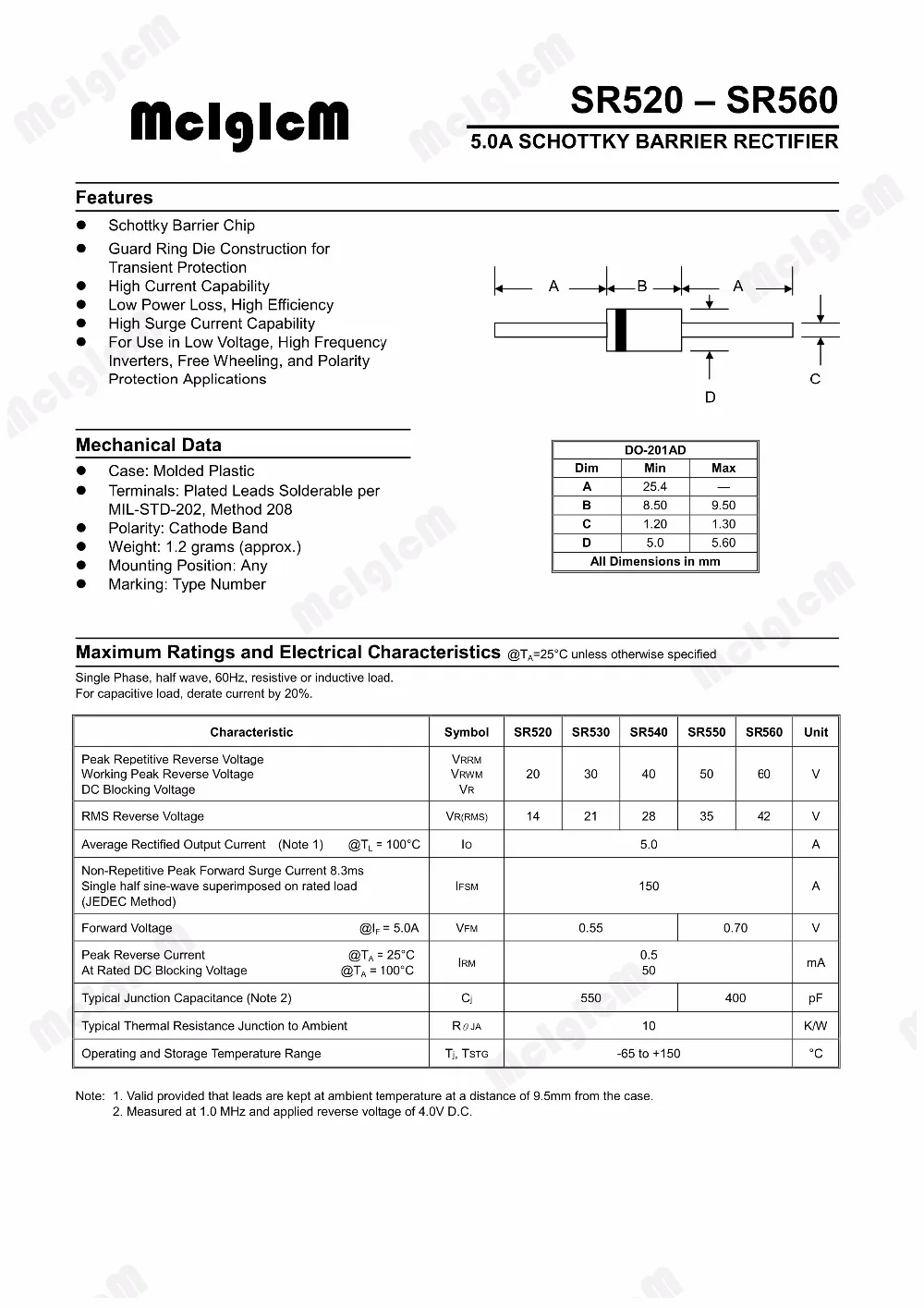 MCIGICM 20 шт DO 27 5A 60V do 201ad диод Шоттки SR560|schottky diode|5a diodesschottky diode 5a |