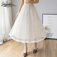 Весенняя новая трендовая новая сетчатая Складная Женская юбка с натуральной талией кружевная длинная юбка и модная плиссированная Женская юбка 1932 50