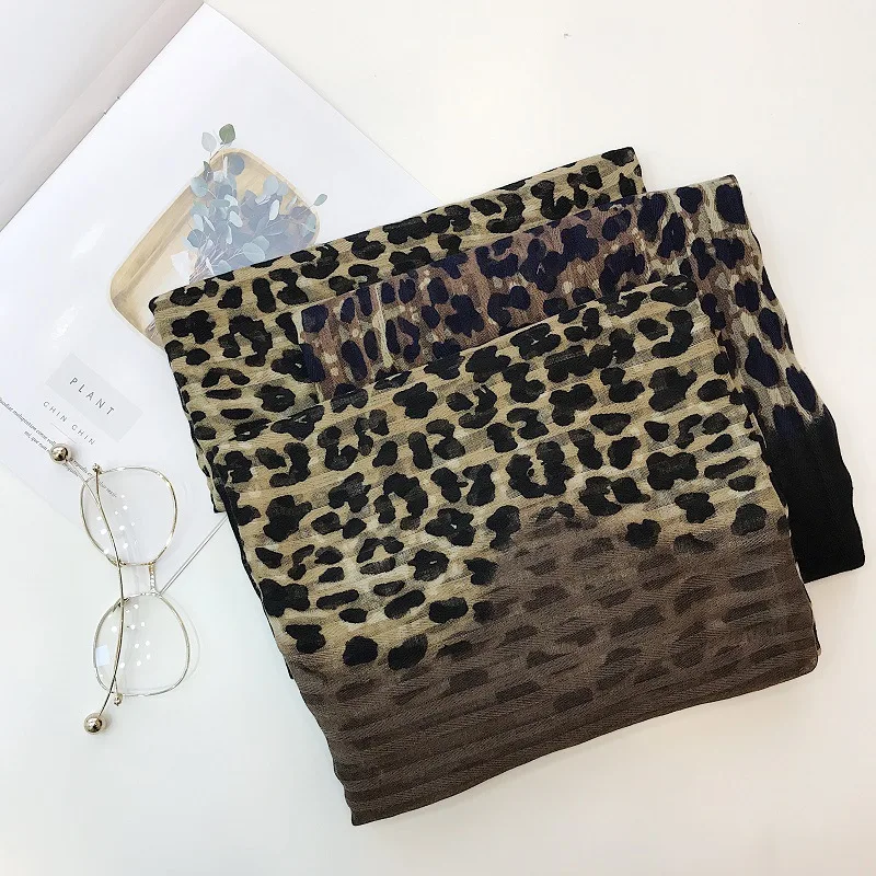 

Ladies Fashion Ombre Leopard Dot Fringe Viscose Shawl Scarf Women High Quality Hijabs and Wraps Pashmina Stole Muslim Hijab Caps