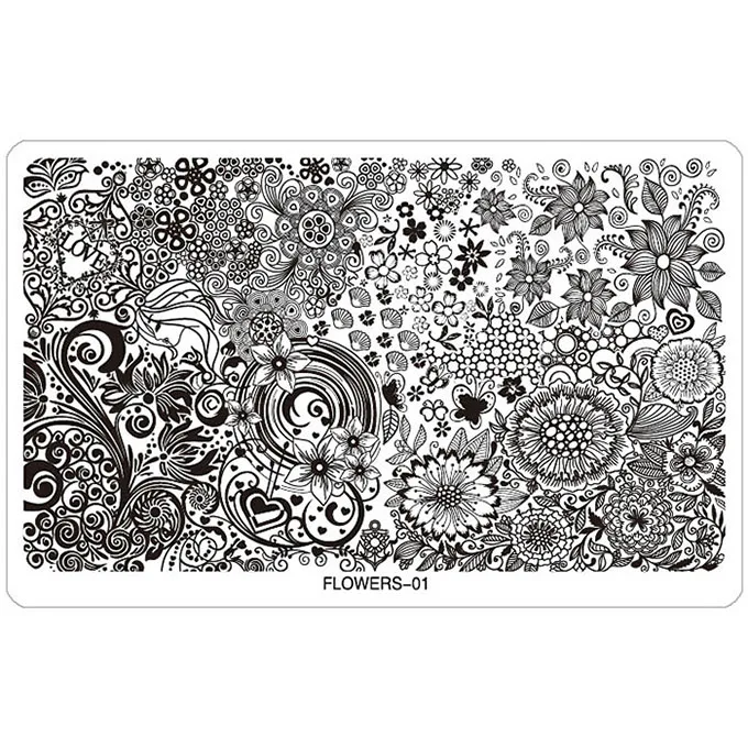 FLOWERS01 Kimcci пластина для стемпинга для нейл-арта шаблоны трафареты различные дизайны DIY изображения акриловые кружева цветок животное 16,3*10,3 см - Цвет: FLOWERS01