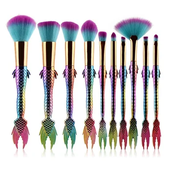 

Professional Makup Tools 10 PCS Mermaid Makeup Brushes Set Foundation Blending Powder Eyeshadow Contour Concealer Blush Cosmetic