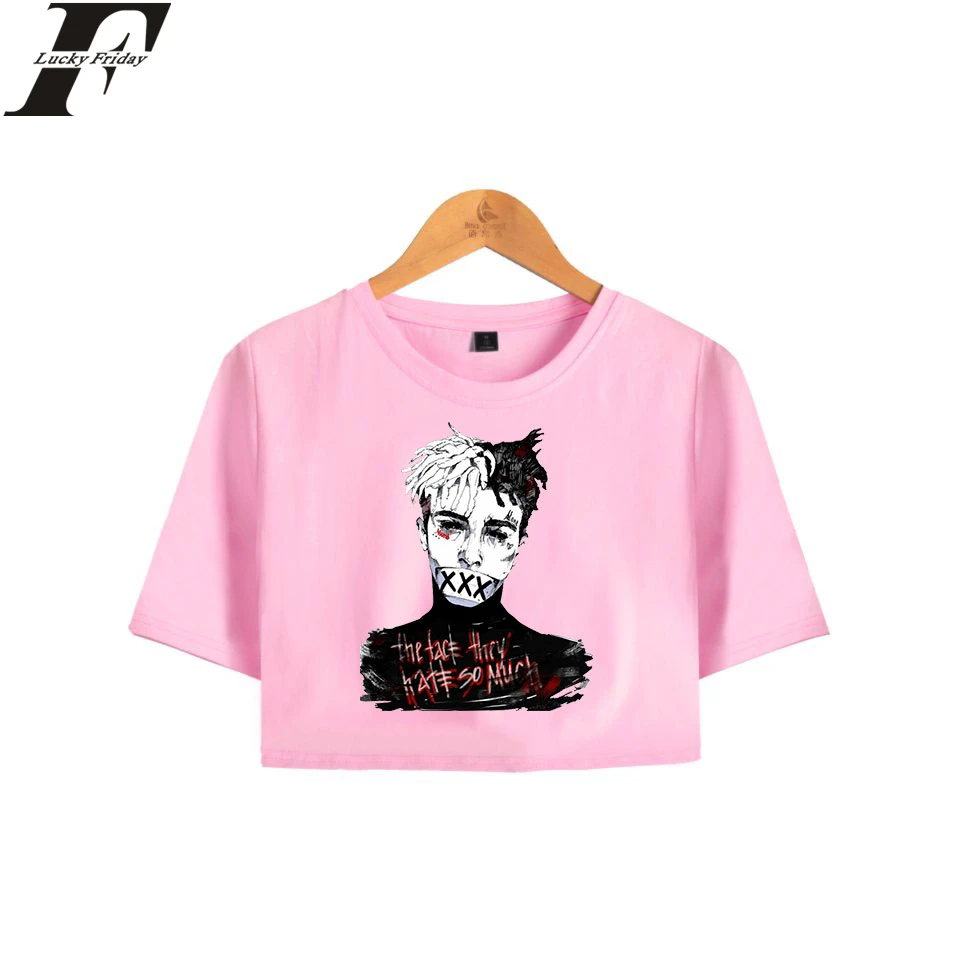 LUCKYFRIDAYF XXXTentacion Crop Kpop Top T-shirt Summer Hip Hop Cotton T shirt Fashion Clothes O-Neck Plus Size Short Sleeve Tops