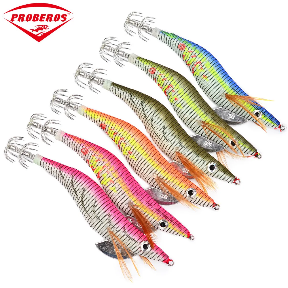  Wood Shrimp Fishing Accessories Lure 130mm/19g 3.5# Hook Squid Prawn Ocean Fishing Dive Swim Isca A