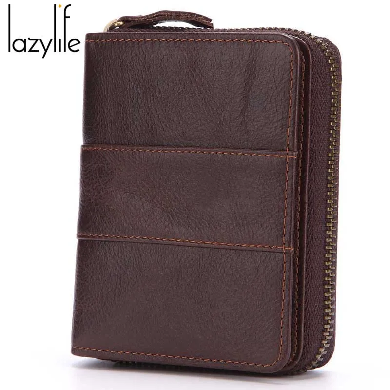 Винтажный Мужской кошелек LAZYLIFE из натуральной кожи Короткие Бумажники