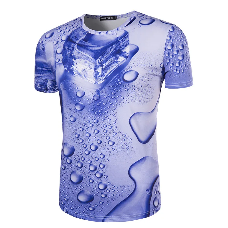 The new men's summer fresh water droplets 3D printing fashion Slim