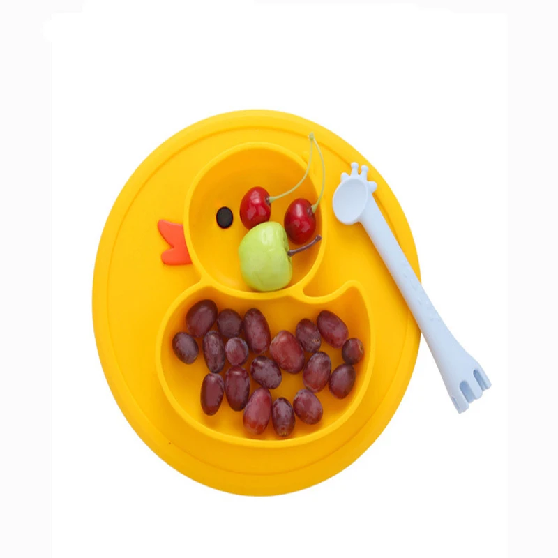Детская посуда в форме утки, силиконовая обеденная пластина, всасывающий лоток, противоскользящий мини-коврик, посуда, детские блюда для фруктов, миска для малышей