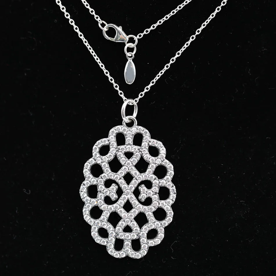 

Authentic 925 Sterling Silver Necklace Lace Silver Pendant For Women Girl Birthday Gift fit Lady Jewelry