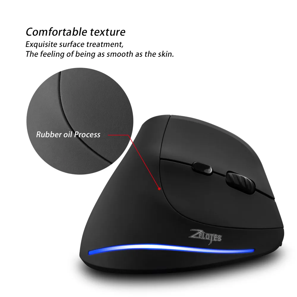 

VOBERRY For Zelotes F-352.4 GHz 2400 DPI Professional Mouse Wireless Charging 6 Button Macro Programming Vertical Mouse