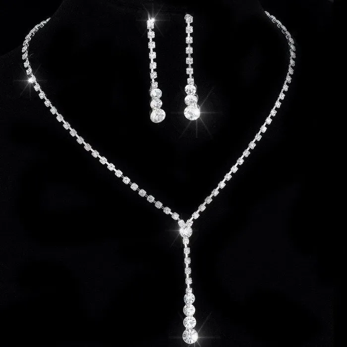 

Rinhoo Crystal Tennis Drop Necklace Set 925 Silver Jewelry Bride wedding Jewelry sets For women party Elegant gift