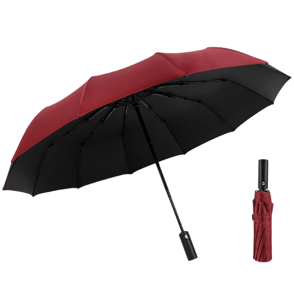 Очень Большой Автоматический ветрозащитный 12 рипов Средний солнцезащитный складной дорожный зонт автоматический открытый закрытый с одной рукой Автоматический ветрозащитный - Цвет: Красный