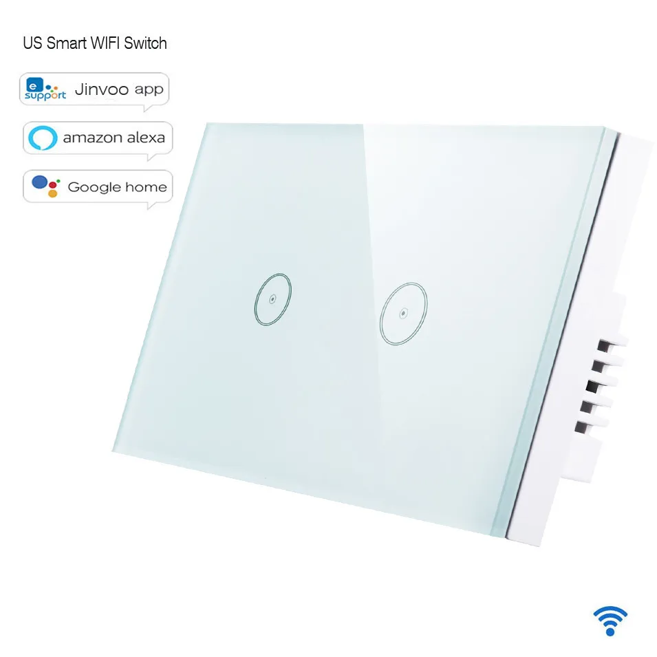 

Jinvoo app умный WIFI переключатель американского типа 2 банды 1 способ сенсорная панель, беспроводной пульт дистанционного Wifi выключатель света, работает с Alexa Google Home
