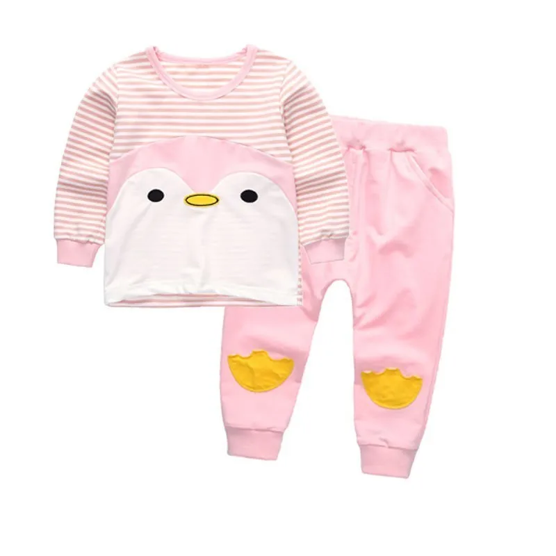 AiLe Rabbit Autumn Baby Boy Clothes Children Avtive Striped chick duckling Clothing 2pcs Sets Boys T Shirt+ Pants Cotton k1