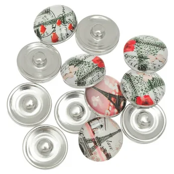 

50Pcs Wholesale Multicolor Eiffel Tower DIY Round Glass Snap Press Buttons 18mm Crafts Making