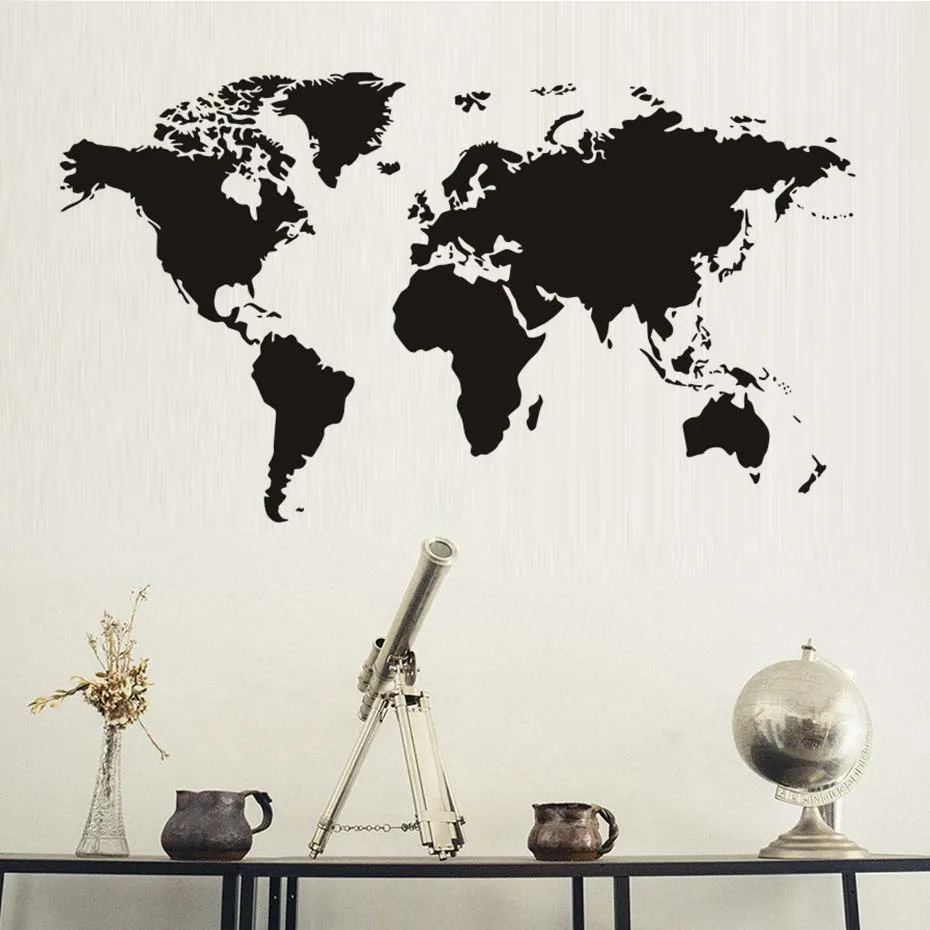 

DCTOP Creative Home Decor World Map Atlas Wall Sticker Black Printed Bedroom Decorative Removable Adhesive Vinyl Wall Decal