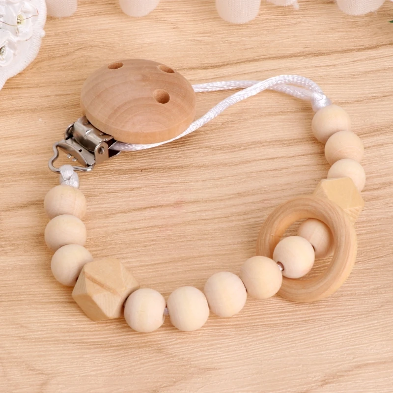 

NEW Baby Infant Toddler Dummy Pacifier Soother Nipple Wooden Chain Clip Holder Gift