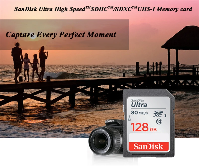 SanDisk Ultra SD карта 128 Гб 64 ГБ 32 ГБ 16 ГБ SDHC/SDXC карта UHS-I 80 МБ/с./с. карта памяти класс 10 камера SD для записи Full HD