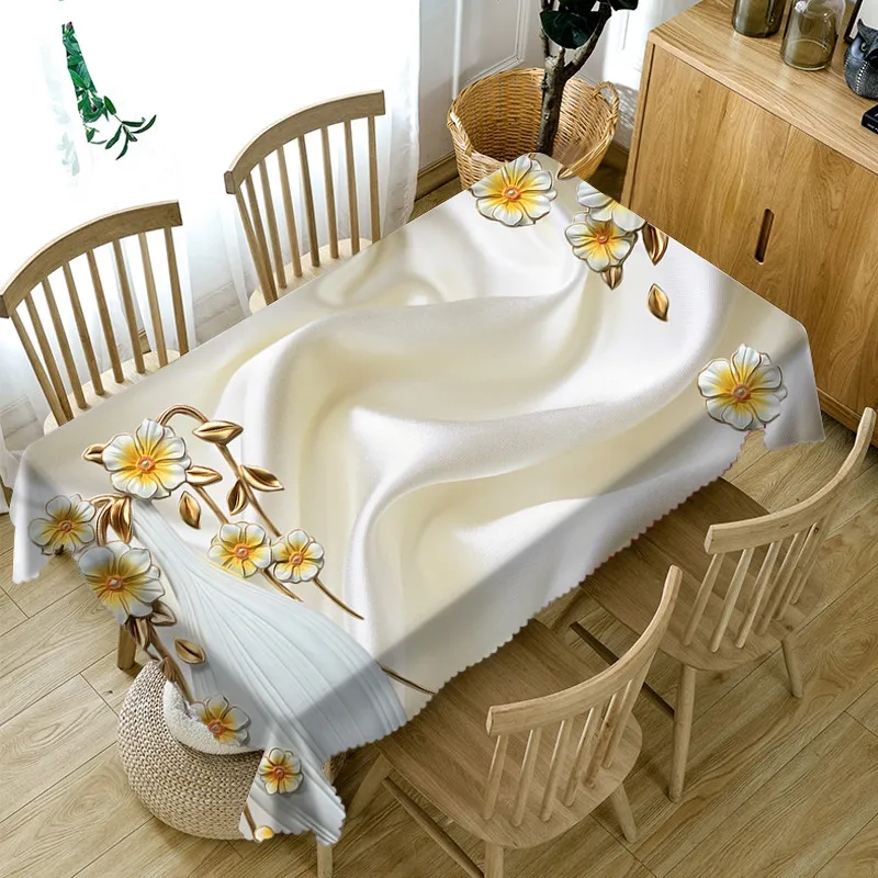 

Cream Satin 3D Decorative Table Cloth Cotton Linen Tablecloth Dining Table Cover for Kitchen Home Decor