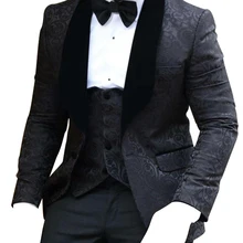 Мужской костюм из 3 предметов с черной шалью на 1 пуговице, черные костюмы для свадьбы, Модный стильный мужской блейзер(пиджак+ брюки+ галстук-бабочка+ жилет