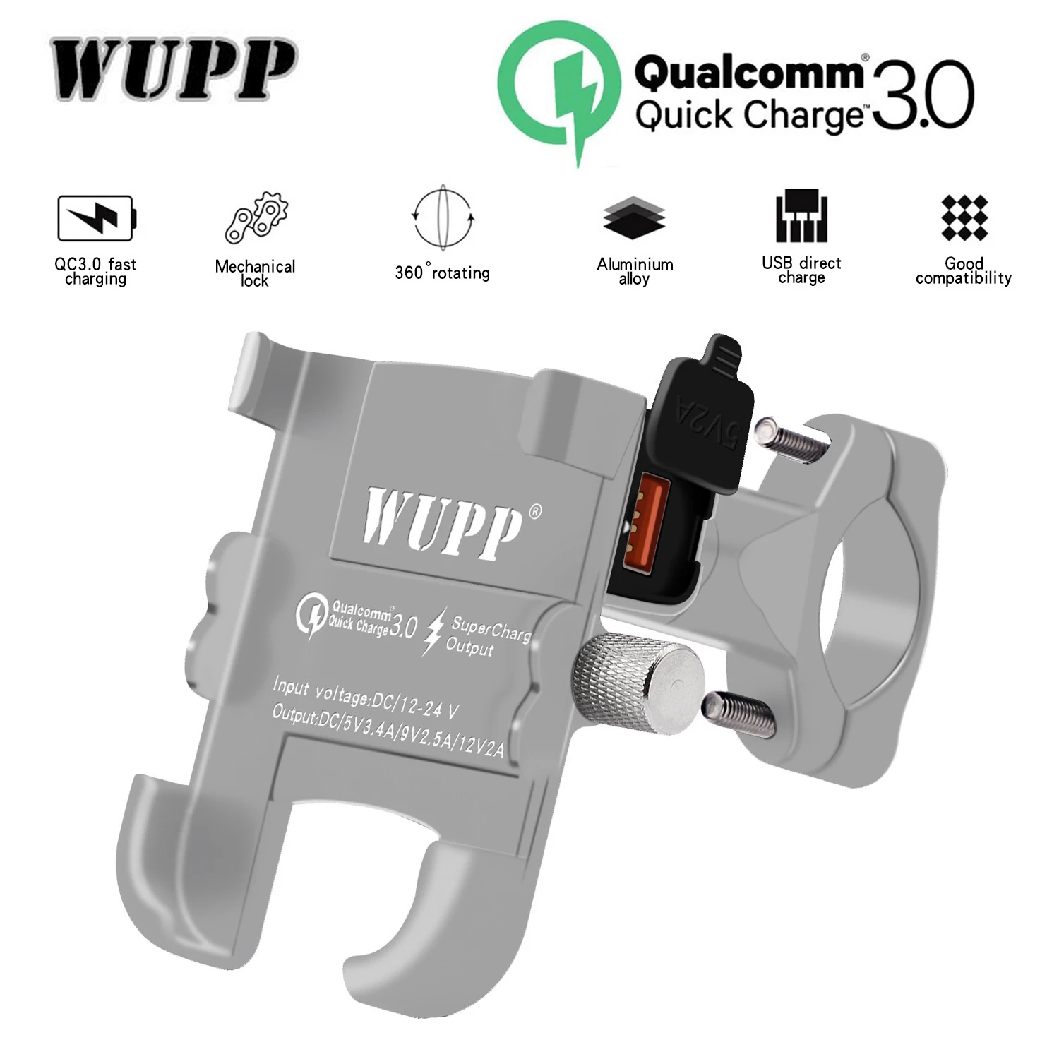 Wupp мотоциклетный держатель для телефона кронштейн Usb 360 мотоцикла универсальная