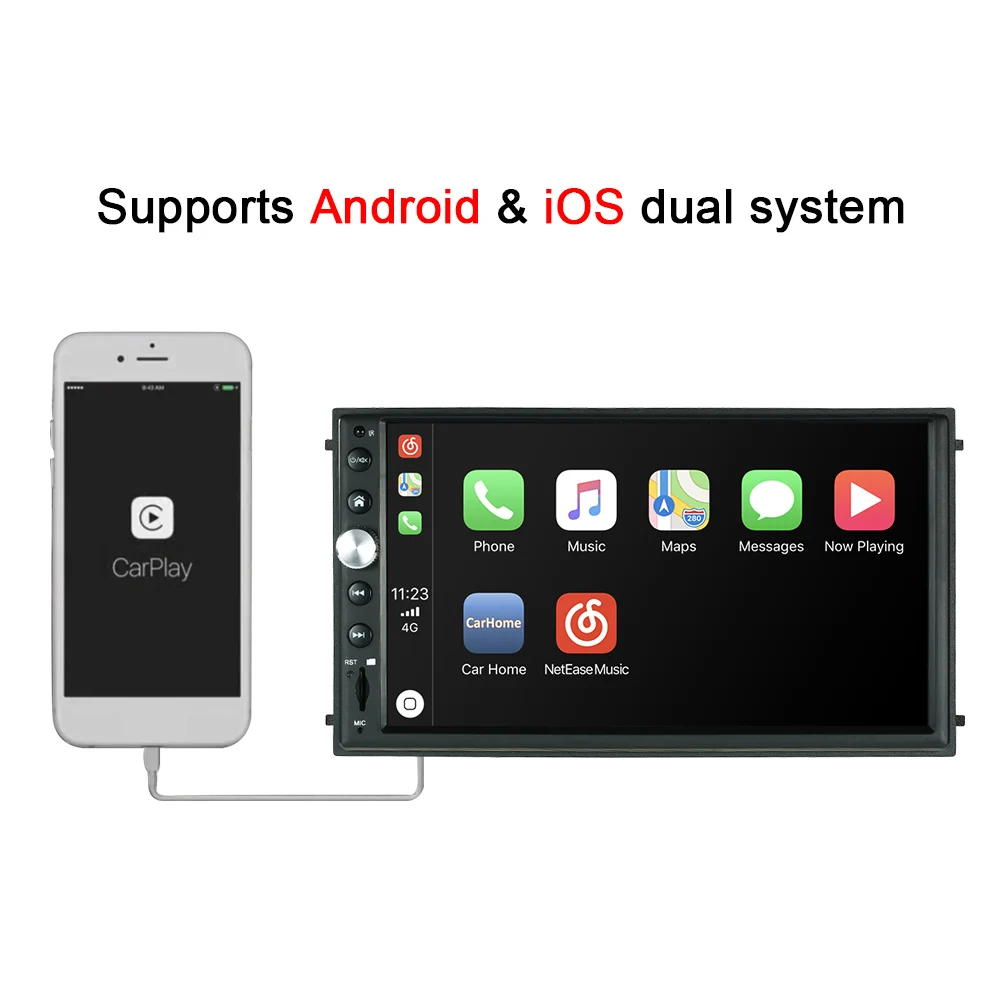 Best Car Audio Touchscreen Player 7" Double Din HD BT AM/FM with Rearview Camera for iPhone Android Phones 6