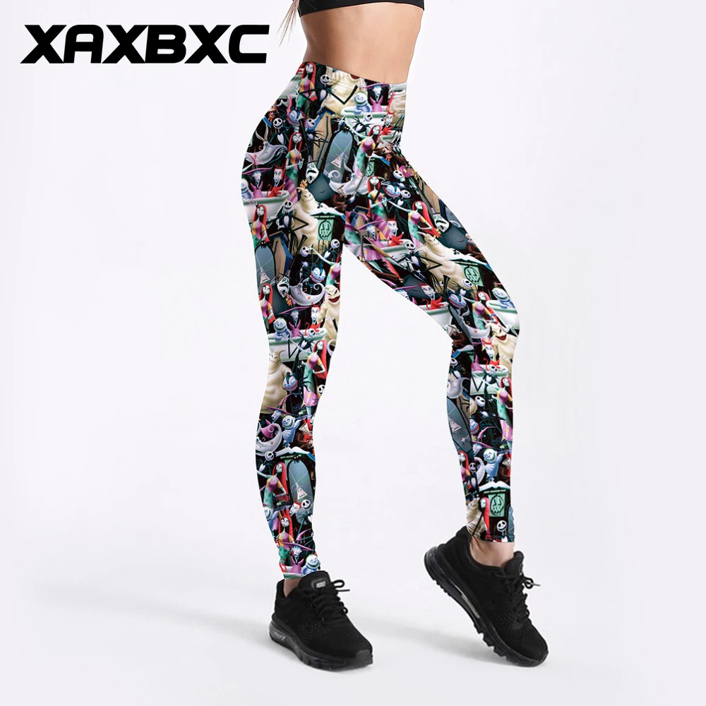 

XAXBXC 3513 Sexy Girl Pencil Pant The Nightmare Before Christmas Prints Elastic Slim Fitness Workout Women Leggings Plus Size