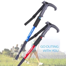 Алюминий сплава складные с Т-образной рукояткой для походы полюсов 4-секционный противоударной защитной плёнки для Регулируемый телескопические трости палка ручной стабилизатор для Пеший Туризм путешествие