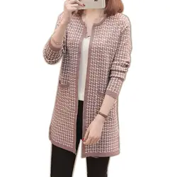 Новый женский свитер Весна Осень 2019 длинный кардиган корейский тонкий карман Свободный вязаный свитер верхняя одежда пальто вязаный