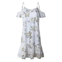 Summer Spring Women Dresses Floral Printed Ruffles Knee-length Casual Dress Spaghetti Strap Backless Sexy Female Beach Dress