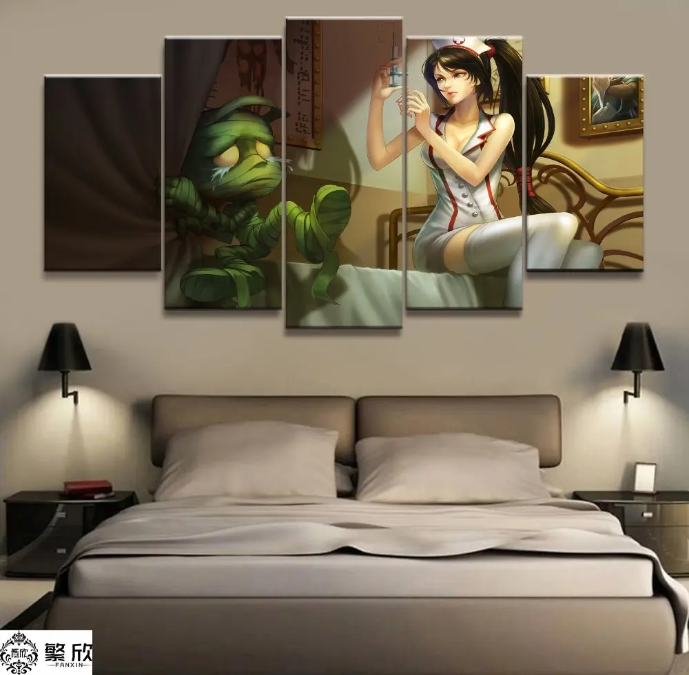 

5 Panel LOL League of Legends Amumu/Akali Game Canvas Printed Painting For Living Room Wall Art Decor HD Picture Artworks Poster