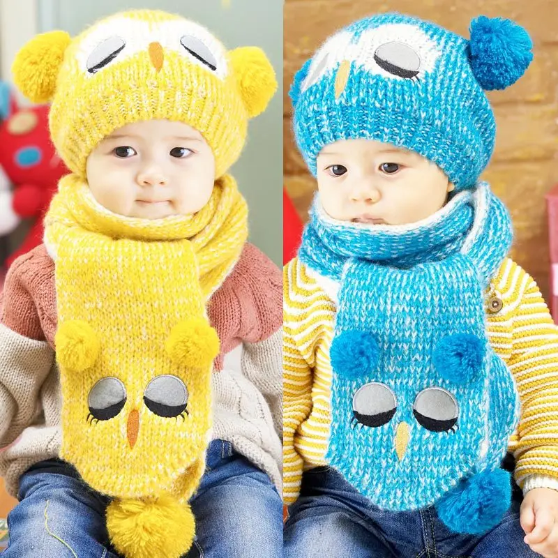Winter Baby Hat Scarf Infant Toddler Portable Popular Set Boy Girl Kids Knitted Warm Hat Cap + Scarf Baby Hats wears 1-4 years