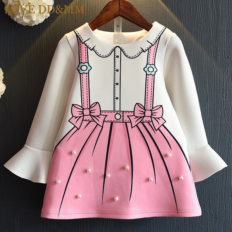 LOVE DD&ampMM Girls Dresses 2020 New Fashion Princess Children Clothing Flare Sleeve Bow Printing Design Clothes | Детская одежда и
