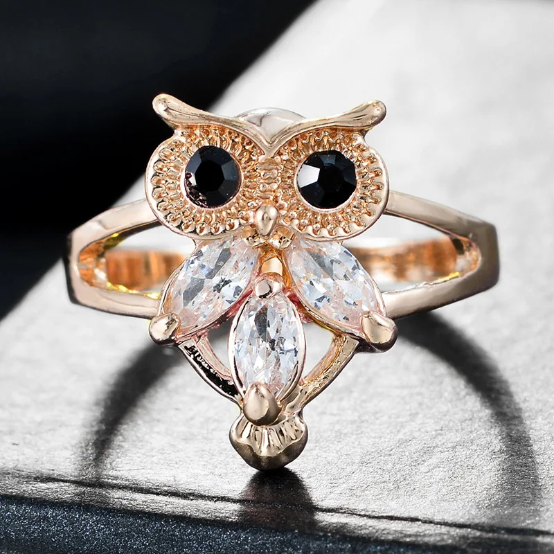 Women's Owl Rings Silver Plated Gold Color Fashion jewelry Engagement Wedding CZ Crystal Zircon Animal Ring For Women Girls