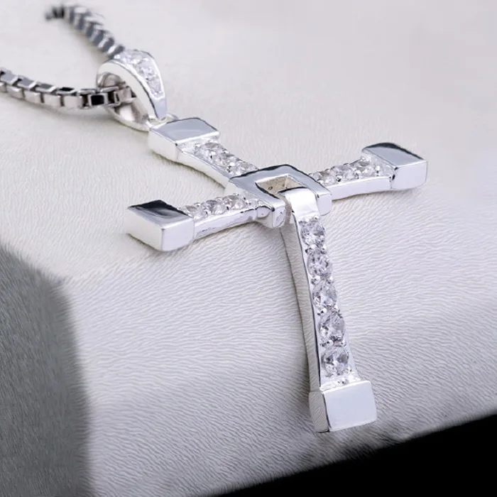 Solid 925 Silver Cross Pendant Necklace 