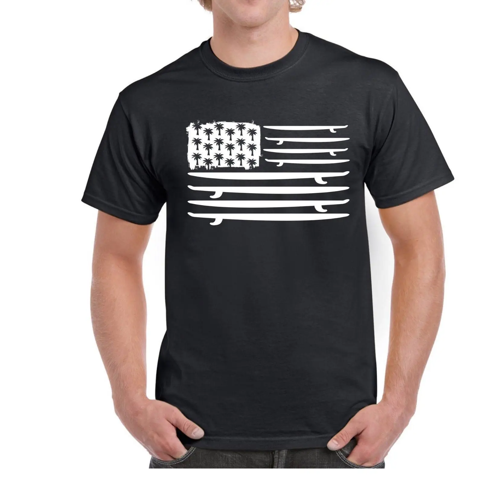 Surfings American Flag Men's Tee Shirt Surfinger Flag 100% Cotton T ...