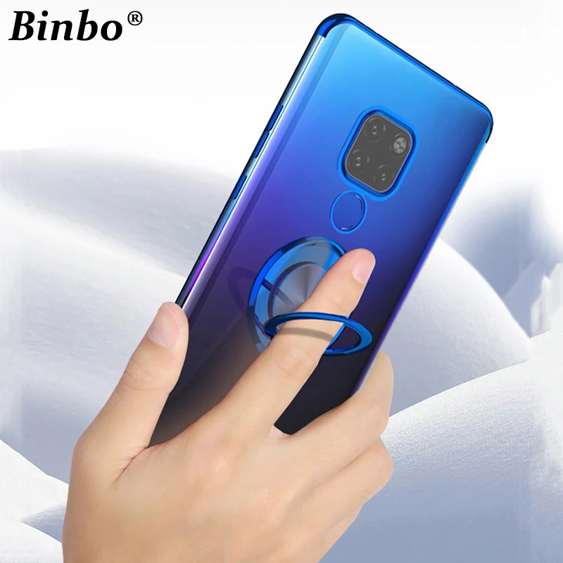 

For Huawei Mate 20 Pro Lite Mate20 Case Car Holder Magnetic Stand Finger Ring Transparent soft TPU Cover Case For P Smart 2019