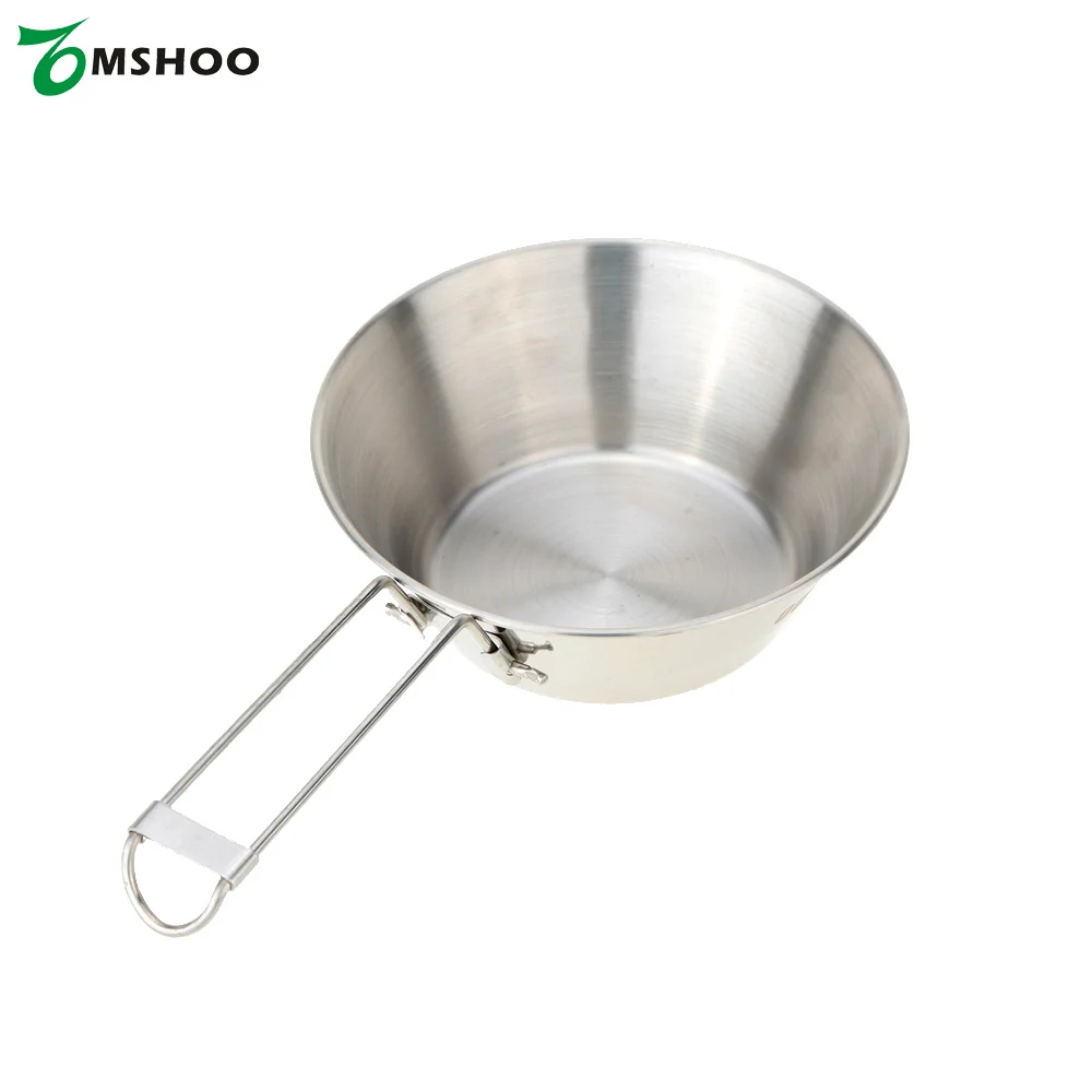 

Stainless Steel Bowl Outdoor Tableware with Foldable Handle Outdoor Camping Tableware Folding Cookware Bowl Space-saving