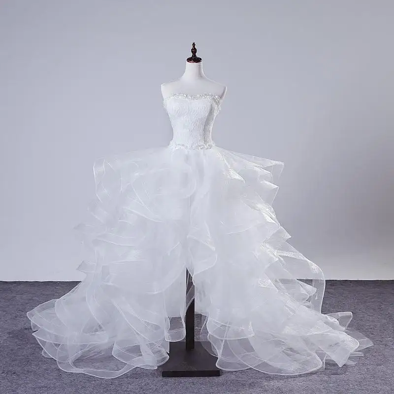 Настоящая фотография кружевное свадебное платье принцессы с оборками и жемчугом по низкой цене короткое торжественное платье высокого/низкого дизайна