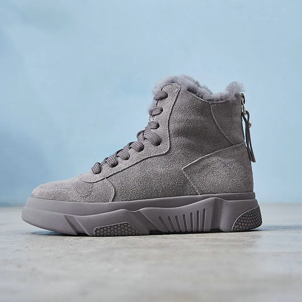 Punta De Tamaño Eshtonshero Cargador gris Tobillo Motocicleta negro Botas 4 Zapatos Tacones Mujer La Nieve Suede Forrado Piel Señoras Planos Felpa Redonda Beige Mujeres 8 qOHqwv