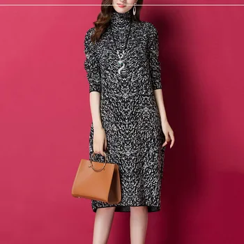 

Women Long Dress Turtleneck Sweater Spring Autumn New Elegant Temperament Ladies Knit Dress Sweater Women Pullover Winter NO649
