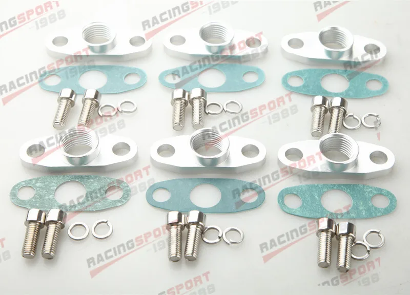 

6PCS 1/2 NPT Female Aluminum Oil Drain Turbo Flange T3 T4 T04 GT40 GT55 Silver