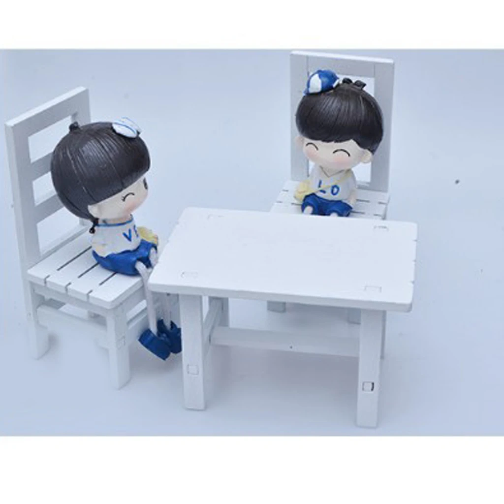 2 Set 1/6 Dollhouse Mini Oblong Dining Room Table Chairs Set Kitchen Furniture Accessories