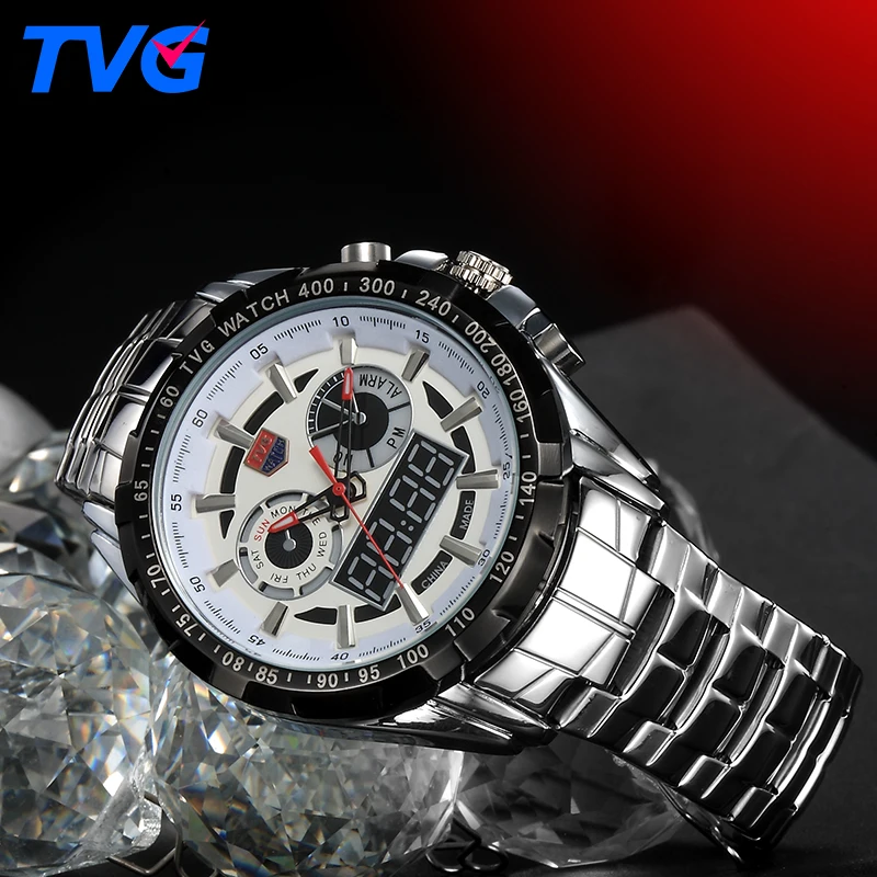 Online Top Marke Männer Uhren TVG Männer Sport Uhren Mode Wasserdicht Militär Armee Uhr Edelstahl Männer Armbanduhr reloj hombre