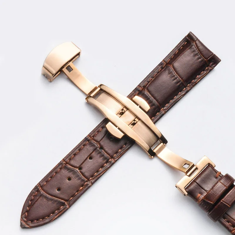 Genuine Leather Watchband with Butterfly Clasp Band Croco Grain Bracelet for Pulseira Watch Strap Replacement Wristbands 12-24mm