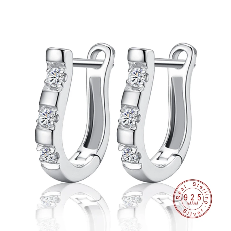 

Fashion 925 sterling Silver Stud Earrings Jewelry Luxury Rhinestone Inlaid "U"Design Ear Buckle Earrings Women Jewelry Brincos