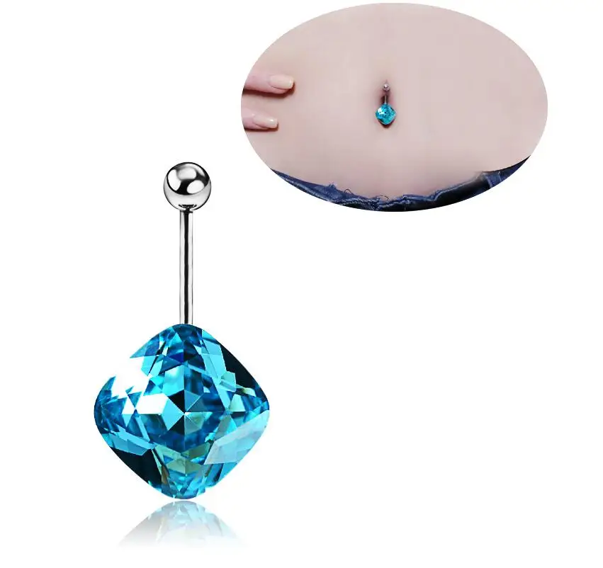 

2016 new 1pcs Belly button ring Body piercing Jewelry Dangle Tetragonal crystal Surgical Steel Nickel free 6 colors