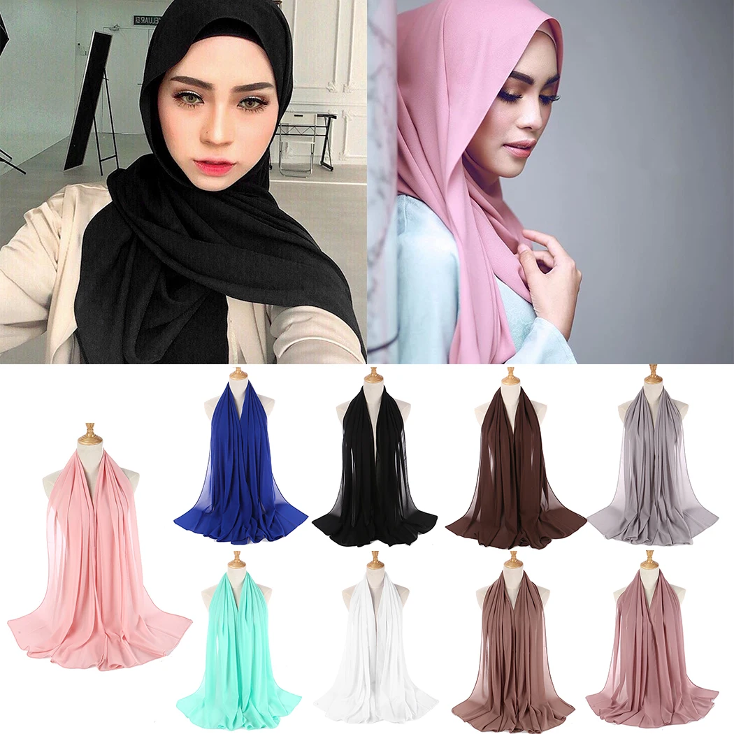 Women Maxi Chiffon Scarf Bubble Crinkle Hijab Plain Wrinkled Muslim Shawl Hijabs Ladeis Scarves