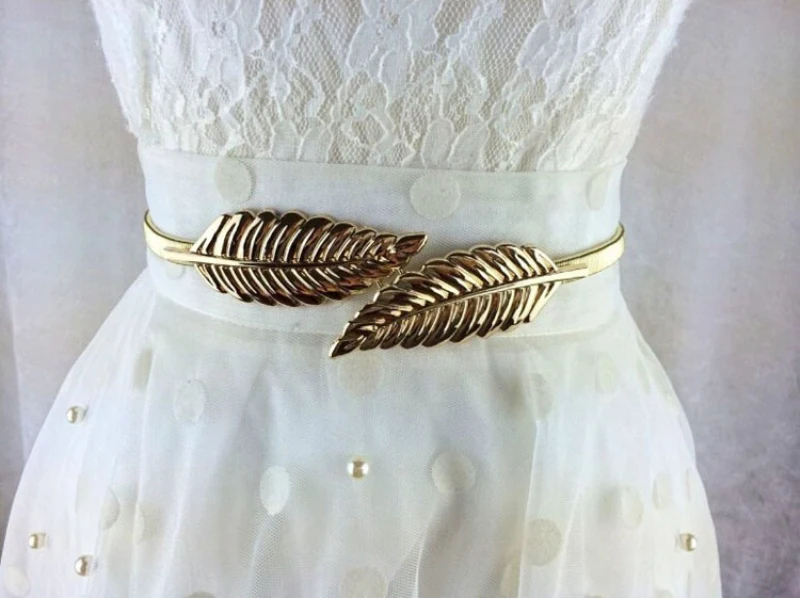 

Fashion Women's Metal Golden Silver Leaves Chain Belt Waist Band Elasticity Waist Belt For Dress Skirt Accessorices
