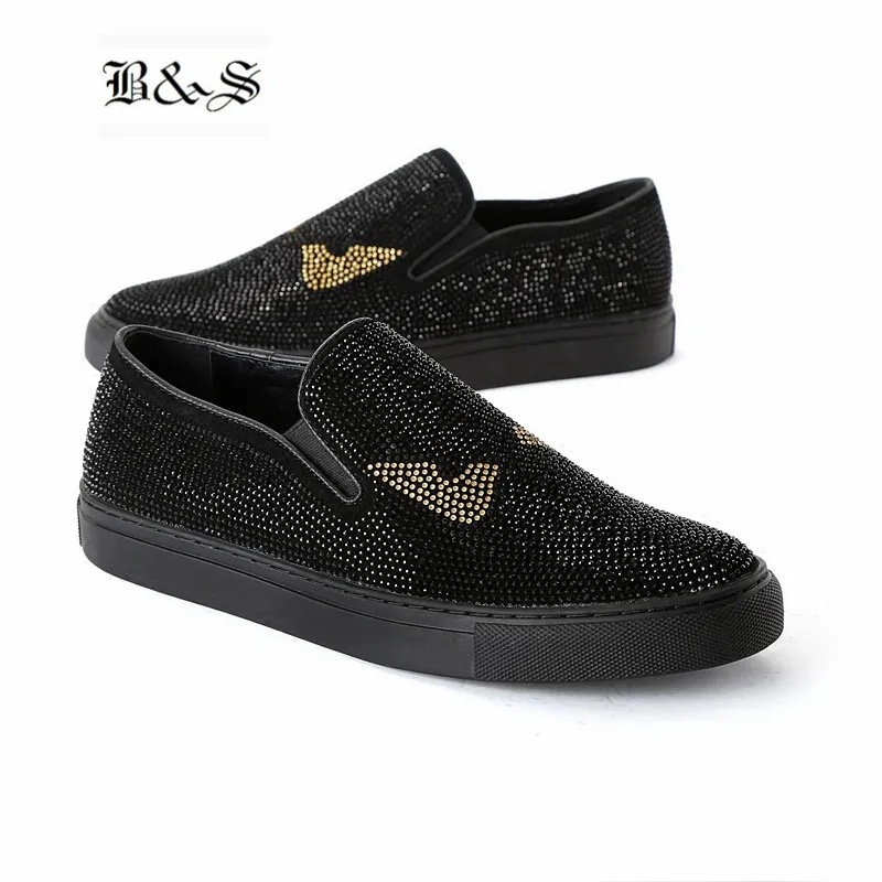 

Black& Street 2018 Summer Rhinestone Little Monster Yellow Eyes genuine Leather comfortable Loafers Flat England causal Shoes