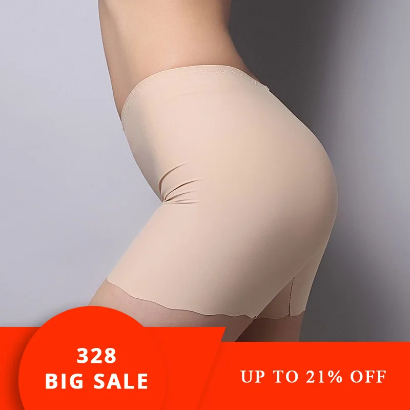 

Hot Sales Women Panties Shorts Fit For Briefs Comfy Solid Summer Ultra-Thin Seamless Underwear Silk Safety Pants Ice