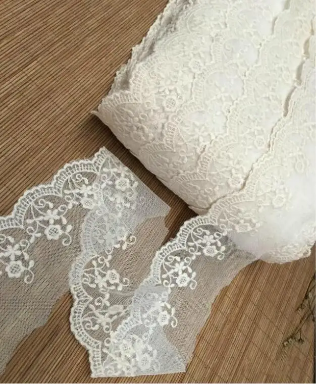 

3 Meters 7cm Width Beige Color Cotton Lace Mesh Net Embroidery Lace Trim Accessories DIY Accessories